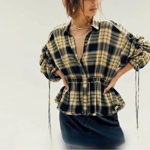 Free People Pacific Dawn Plaid Wool Cinched Waist